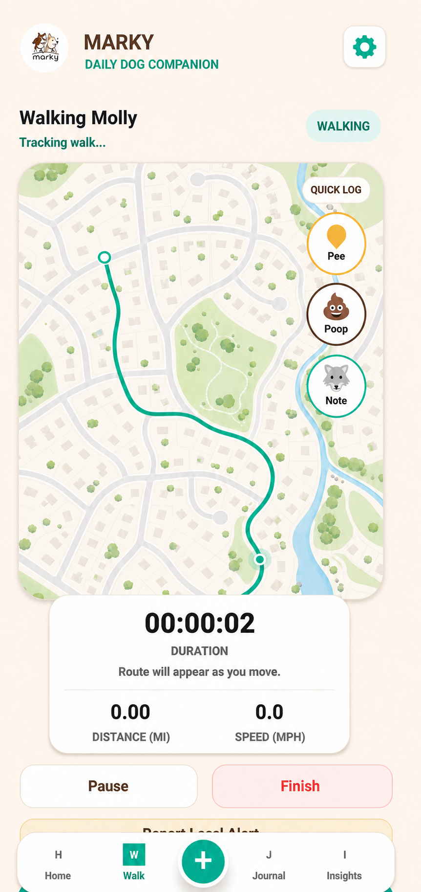 Marky walk screen with a fictional map for privacy